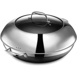 HexClad Hybrid Nonstick 14-Inch Wok with Stainless Steel Lid, Stay-Cool Handles, Dishwasher-Friendly, Oven-Safe Up to 900F, Induction Ready, Compatible with All Cooktops