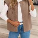 Yousify Womens Fuzzy Vest Cap Sleeve Crew Neck Knit Sweater Fall Casual Open Front Vest Outerwear (Large, Coffee)