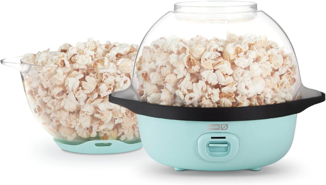 Dash SmartStore Stirring Popcorn Maker - Hot Oil Electric Popcorn Popper with Butter-Warming Tray, Clear Serving Bowl & Measuring Cup - 12 Cups, Aqua