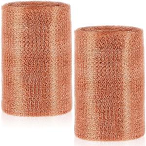 Gisafai 8" x 100 ft Copper Mesh Rodent Control Copper Wool for Slugs Rustproof DIY Hole Filler Pure Wire Mesh for Bat Snail Bird Pest Rodent Control Gap Blocker Fill Fabric Hole Gardening (2 Roll)