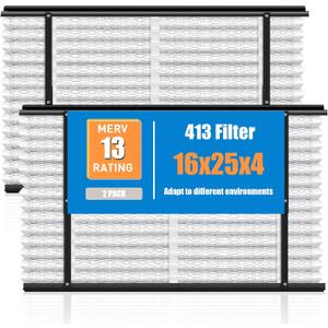 2 Pack 413 Replacement Filter Compatible with Aprilaire Whole House Air Purifiers 1410, 1610, 2140, 2410, 2416, 3410, 4400, Furnace Air Filter for Whole House Furnace,16x25x4, MERV-13