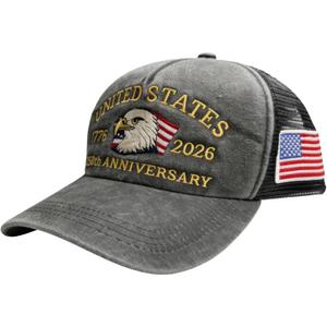 250th Anniversary USA Hat Retro Embroidered Baseball Cap Adjustable Mesh-Back Trucker Hat for Men Women