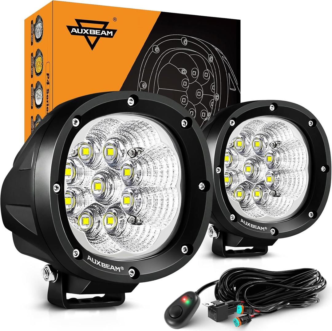 Auxbeam P4 Series Flood Beam LED Pods 4 Inch 90W Round Offroad Fog Lights Driving Flood Light Bar Bumper A-Pillar Hood Mount for Trucks ATV UTV Motorcycle Jeep