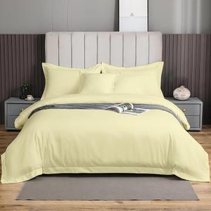 eBeddy Linens 800 TC Ultra Silky Soft Egyptian Cotton Oversized King 120x98 Size 3-Pieces Duvet Cover Hidden Zipper Closer & Corner Ties Durable and Fade Resistant Ivory Solid