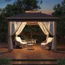 11x11 Pop Up Gazebo Tent with Mosquito Netting, Outdoor Canopy Shelter Easy Setup, Water & UV Resistant - Khaki (11FT)