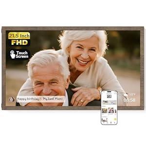 NexFoto 21.5 Inch Digital Photo FrameTouchscreen, Large Digital Picture Frame 64GB, Add Pics from Google Photos, Upload Videos via APP/ USB Instantly, Gifts for Christmas/ Mom/ Grandparents, Dark Wood