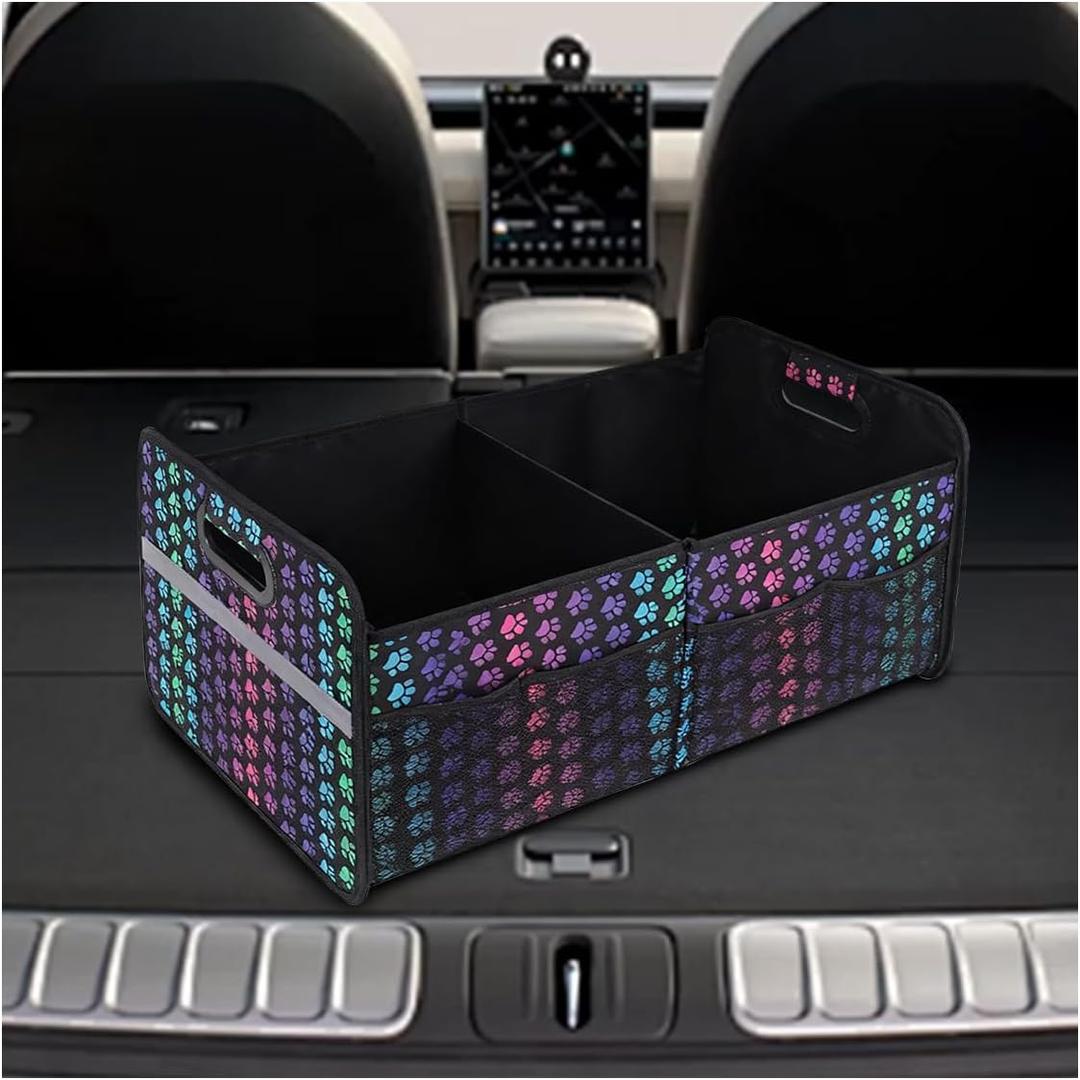 Car Trunk Organizer, Waterproof Large Capacity 600D Oxford Fabric Auto Trunk Storage Container with Pockets, Multi-Compartment Vehicle Storage Box Accessories for Car SUV Truck (Colorful)