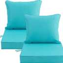 24x24 Inch Outdoor Chair Cushions Set of 2, Patio Furniture Cushions - Removable Cover, Water-Repellent, Fade-Resistant, Non-Slip Bottom & Straps, Replacement for Deep Seat Sofa & Couch - Teal, 2 Pack | 24''x24''