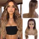 OiMiGO Highlight Straight Lace Frontal Wigs Human Hair 13x6 Transparent HD Lace Front Wigs Human Hair Pre Plucked, 180% Density Brazilian Virgin Hair Brown to Blonde Wigs for Women(#4/27A 16Inch)