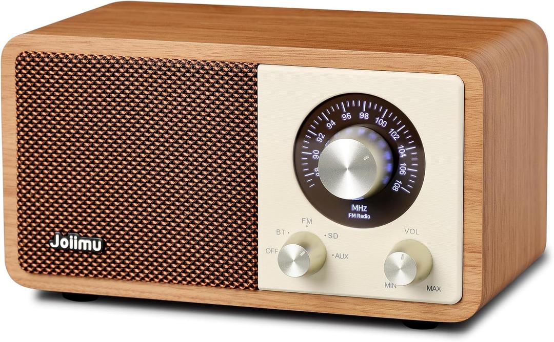 Vintage FM Radio Bluetooth Speaker with Rechargeable Battery, Small Desk HD Radio for Home Office Kitchen Decor (Walnut)