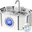 Cat Water Fountain Stainless Steel 108oz/3.2L, APAUK Automatic Pet Fountain Dog Water Dispenser with Water Level Window, Quiet Cat Fountain for Drinking, Inside with Replacement(2 Filters&2 Sponges) (Silver)