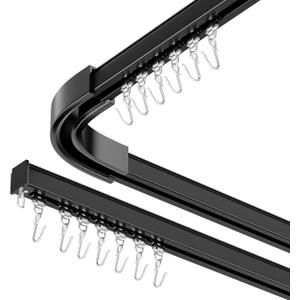 Room divider Ceiling Track set for Curtains with hooks, Corner Connectors(Set of 2) and top brackets Curtain Rail System (6-9 ft Track Set) (Black)