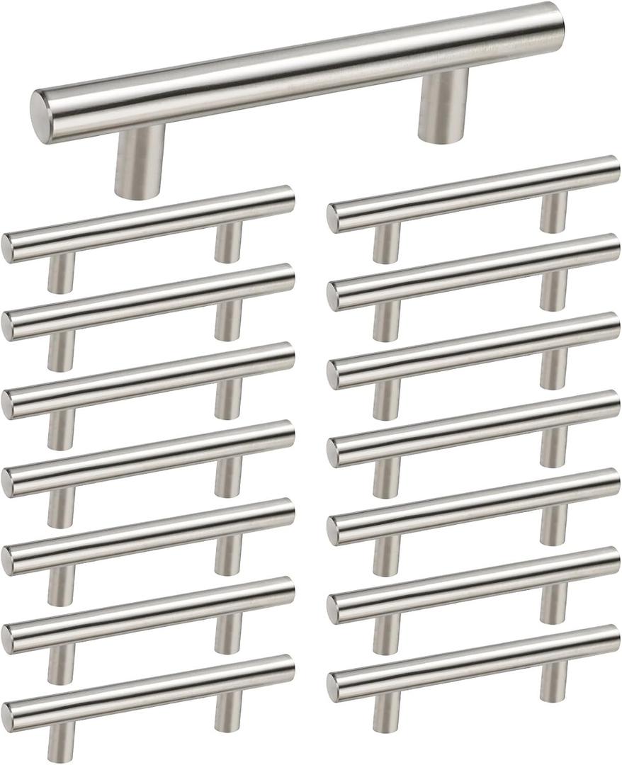 Homdiy 15 Pack Brushed Nickel Cabinet Pulls 3 Inch Handles Stainless Steel Cabinet Hardware for Kitchen and Bathroom Cabinets, 5 Inch Overall Drawer Pull