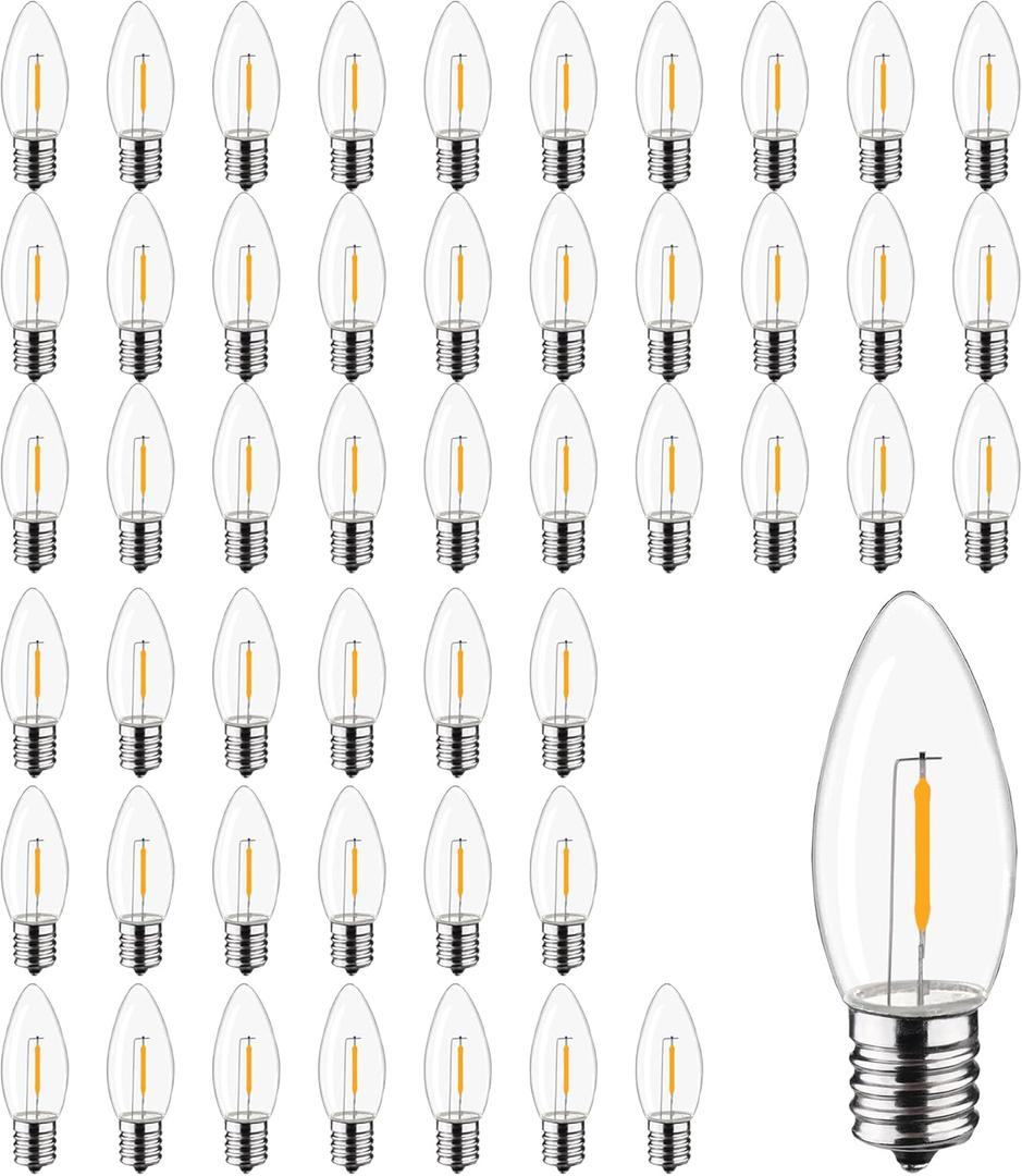 C9 Christmas Replacement LED Light Bulbs,E17 Base Commercial Grade Holiday Bulbs, 4W 5W 6W 7W Incandescent Equivalent, Warm White 2200K, Clear Plastic Bulbs for Christmas String Light - 50 Pack C9 Christmas Replacement LED Light Bulbs,E17 Base Commercial Grade Holiday Bulbs, 4W 5W 6W 7W Incandescent Equivalent, Warm White 2200K, Clear Plastic Bulbs for Christmas String Light - 50 Pack