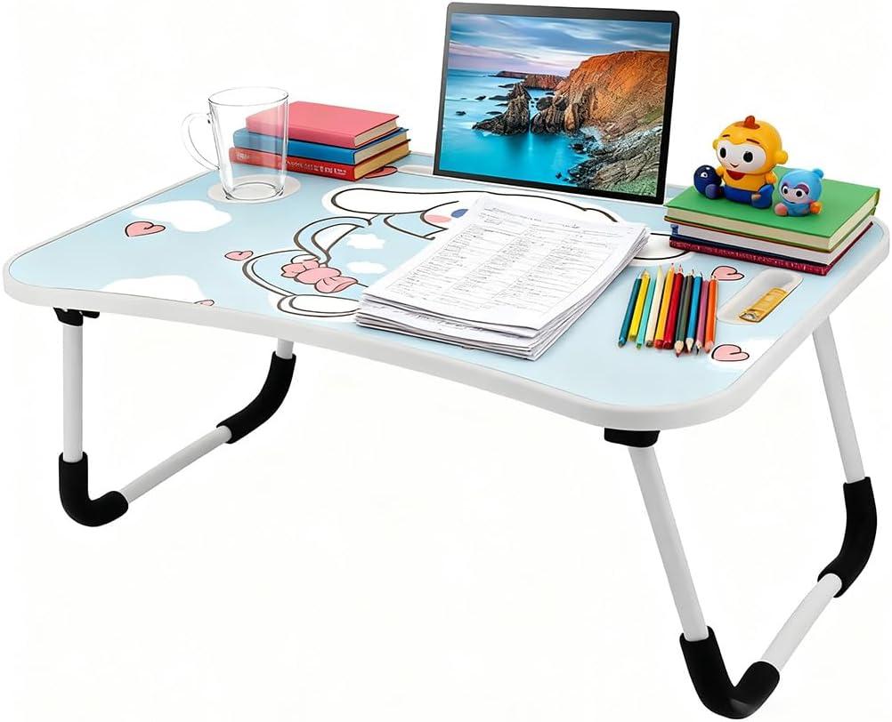 Kawaii Laptop Desk Foldable Kawaii Bed Desk Table Cute Folding Breakfast Tray Portable Lap Standing Desk Notebook Stand Reading Holder for Bed/Couch/Sofa/Floor (Blue)