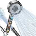 Filtered Shower Head with Handheld, High Pressure 4 Spray Mode Showerhead with Filters, Water Softener Filter Beads for Hard Water with ON/OFF Switch for Pets - Remove Chlorine (Gray) (5 Inch Panel)