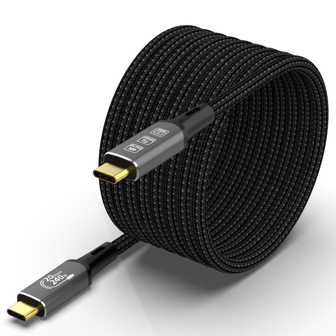 CABLEDECONN Long USB4 Thunderbolt 4 Extension Cable 5M 16.5ft 8K USB C M/M 240W Fast Charging 40Gbps Data Transfer 7680 * 4320 8K@60Hz 4K@144Hz Video Compatible with Different USB-C Devices