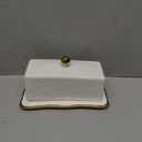 HAN SHENG Ceramic Butter Dish with Lid - Airtight Keeper Countertop Storage Container, Fits East West Coast Butter (3.5" & 4.8" Sticks), Elegant White Kitchen Decor & Gift