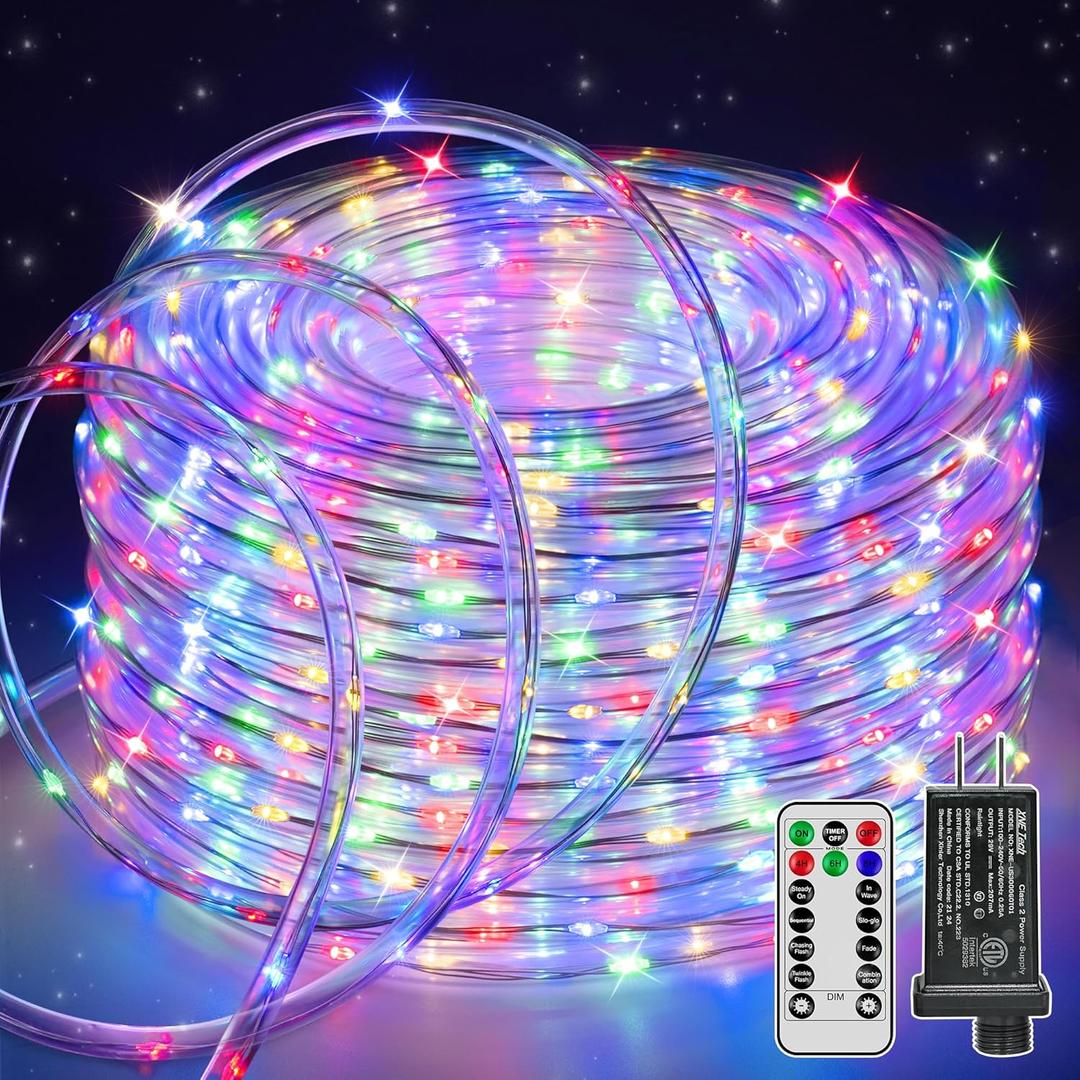 50ft LED Rope Lights Outdoor, String Lights with Remote, 8 Modes IP68Waterproof Timer Fairys Lights for Indoor Bedroom House Party Decorations (Multicolor)