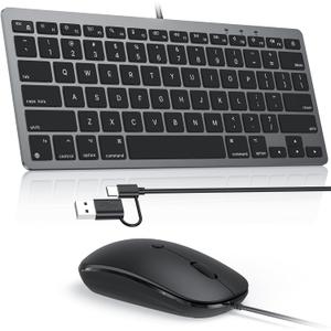 OMOTON Wired Keyboard and Mouse Compatible with Mac, Keyboard with Dual Interface (Type-C and USB A), Mouse with USB A Interface for MacBook Pro/Air, iMac, Mac mini/Pro, Black Grey