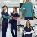 Neer 3 Pack Women Long Sleeve Underscrubs Shirt V Neck Slim Fitted Scrub Undershirts Comfort Nurse Fall Layering Tees Tops (L)