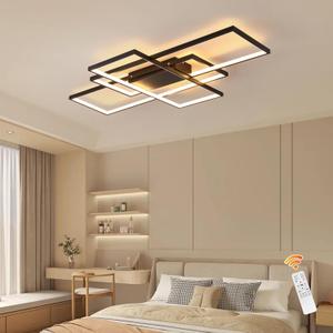 Jaycomey Dimmable Ceiling Light, Black Modern LED Ceiling Lamps with Remote Control, 50W Acrylic Square Flush Mount Ceiling Light Fixture for Living Room Dining Room Bedroom Kitchen