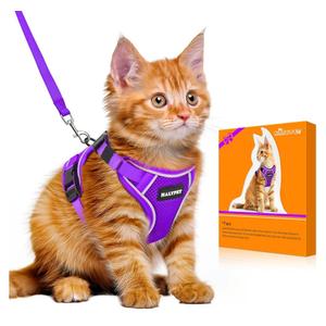 Halypet Cat Harness and Leash Set [MAX Safety 4th-Gen Upgrade] Escape Proof Adjustable Cat Leash Comfortable Soft Vest Easy to Wear Kitten Harness with Reflective Strip for Cats Walking, XS Purple
