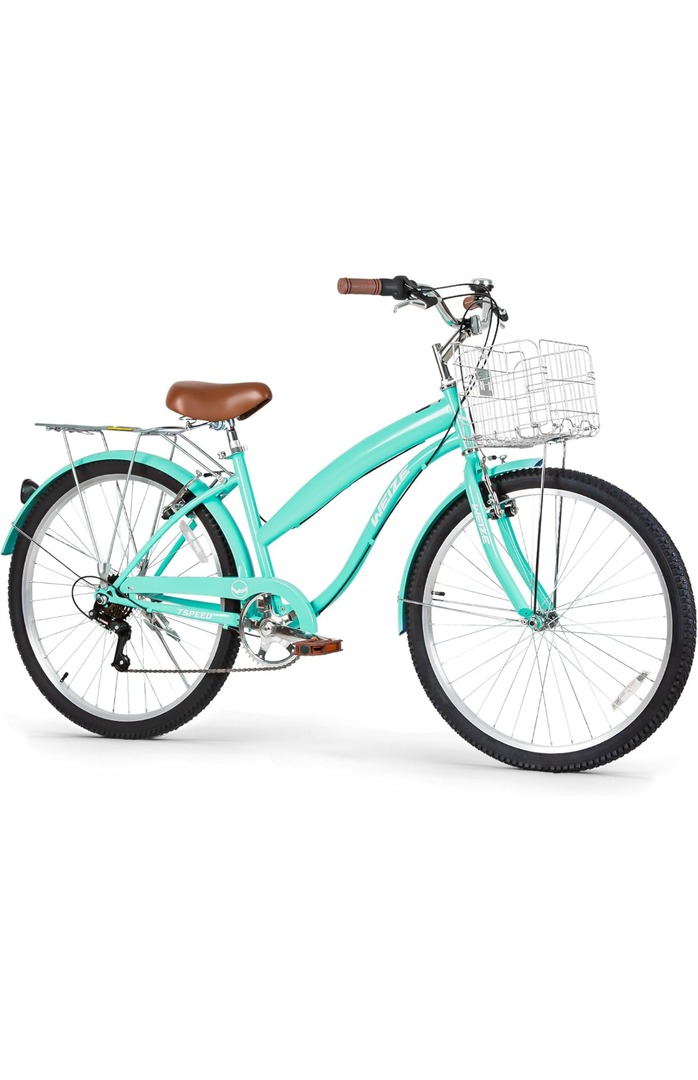 GLERE Beach Cruiser Bike, 26 inch Commuter Bicycle for Adult Men and Women, 7-Speed/High-Carbon Steel/Front & Rear Fenders, Comfortable City Bikes with Rear Rack or Basket, Ergonomic Upright Design