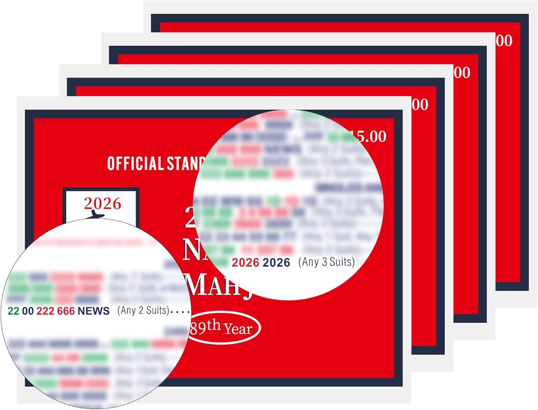 Mahjong Cards 2026, 4pcs Official Revision - Large Print, Easy-to-Read - American Mah Jongg Rule Card Set