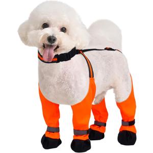 Dog Suspender Boots, Anti-Slip & Fall Waterproof Dog Shoes Leggings, Dog Paw Protector forMedium Dogs, Adjustable Dog Boots Pet Shoes for Outdoor Walking (Orange) M