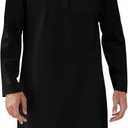 Gafeng Mens Kaftan Robe Button Down Long Sleeve Henley Cotton Thobe Casual Side Split Gown Shirt (X-Large, Black)