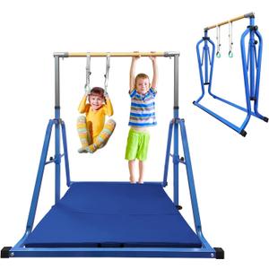 GLANT Gymnastics Bar for Kids with Rings Set, 7 Heights Adjustable Easy Folding Gymnastic Training Bar Kids Monkey Horizontal Bars - Max Load 300LBS