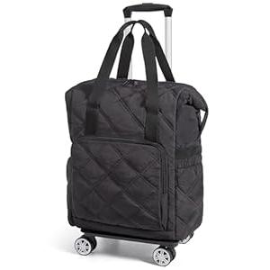 BAGSMART Rolling Duffle Bag with Wheels, 35L Carry on Travel Bag with Detachable Wheels, PVC Wet Pocket Duffel bag with Wheels, Black
