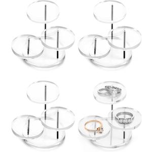 QWORK Round Acrylic Products Display Riser Stands, 3 Tier Jewelry Display Stands for Rings Earrings,Mini Figurines, Clear, 4 Pack