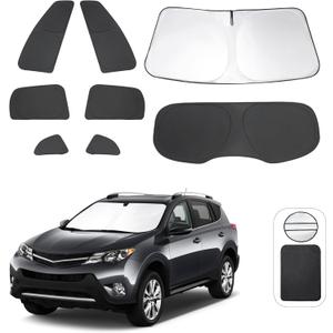 8PCS Windshield Sun Shade Custom Fit for 2013-2018 Toyota RAV4 Accessories Foldable Sunshade Side Rear Window Shade Cover Full Set Privacy Protection Keeps Car Cool