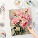 Pink Roses Bloom Paint by Numbers Kit for Adults - DIY Flowers Canvas Painting, Acrylic Paint Set, Suitable for Beginners, for Home Decoration or Presents(8X12IN Framed)