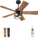 YOUKAIN Ceiling Fans with Lights, 48 Inch Farmhouse Ceiling Fans with Lights and Remote, 5-Reversible Blades with Matte Black/Wooden Finish, 48-YJ632-BKW (48" - Metal Shade (No Glass))