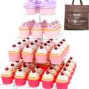 Jusalpha Large 4 Tier Cupcake Stand Square Acrylic Cupcake Tower Stand for Dessert, Pastry, Serving Platter-Candy Bar Party Dcor and Supply(with Rod Feet) (4SF-V2)