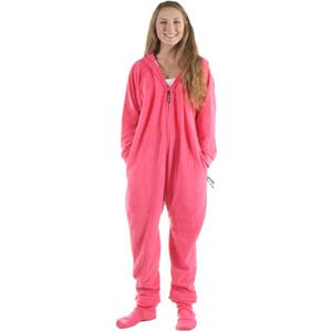 Forever Lazy Footed Adult Onesies, One-Piece Pajama Jumpsuits for Men and Women, Unisex Wwith Detachable Feet (Fuchsia Pink, XS)