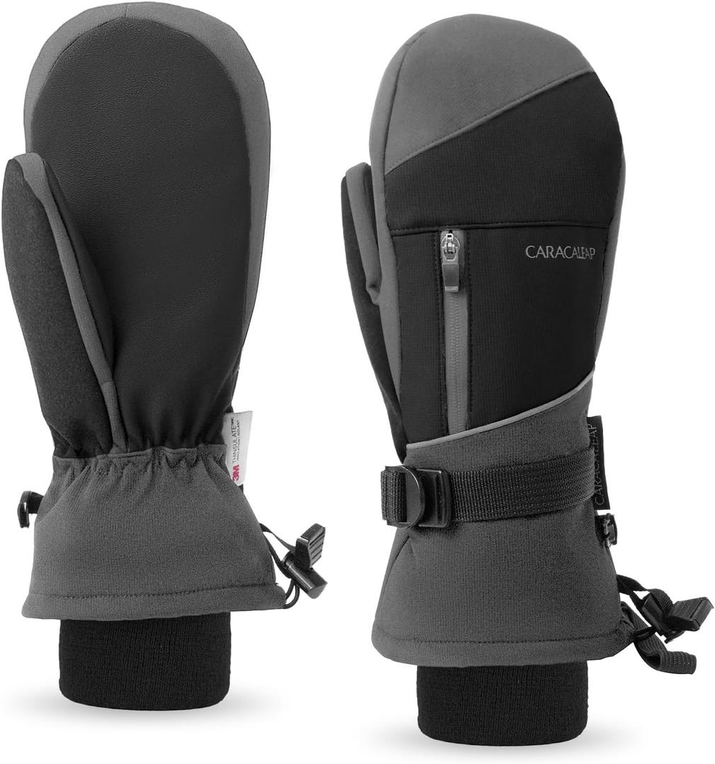 Winter Ski Mittens for Men Women Cold Weather- Warm Snow Mitts Gloves Waterproof & Windproof for Snowboard Snow Sports (Large-X-Large, Gray)