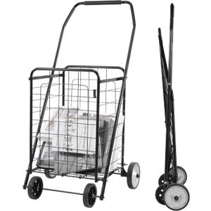 Elevon Foldable Shopping Utility Cart, Collapsible Durable Grocery Utility Cart with Rolling Wheels for Easy Storage, Laundry, Book, Luggage Travel, Compact Portable, Black