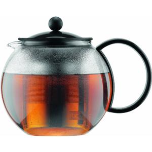 Bodum 34oz Assam Glass Tea Press with Stainless Steel Filter, Black Plastic Lid