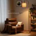 67" Gold Boho Floor Lamp with Rope Woven Shade, Mid Century Modern Tall Standing Lamp for Living Room Bedroom, Over The Couch Reading Light with Foot Pedal, Bulb Included