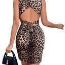 Floerns Women's Leopard Print Sleeveless Tank Dress Cut Out Tie Back Bodycon Mini Dress Brown Small