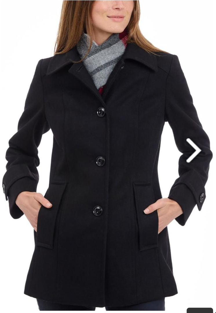 LONDON FOG womens Single-breasted Peacoat With Scarf Pea Coat, Black, Large (SR)