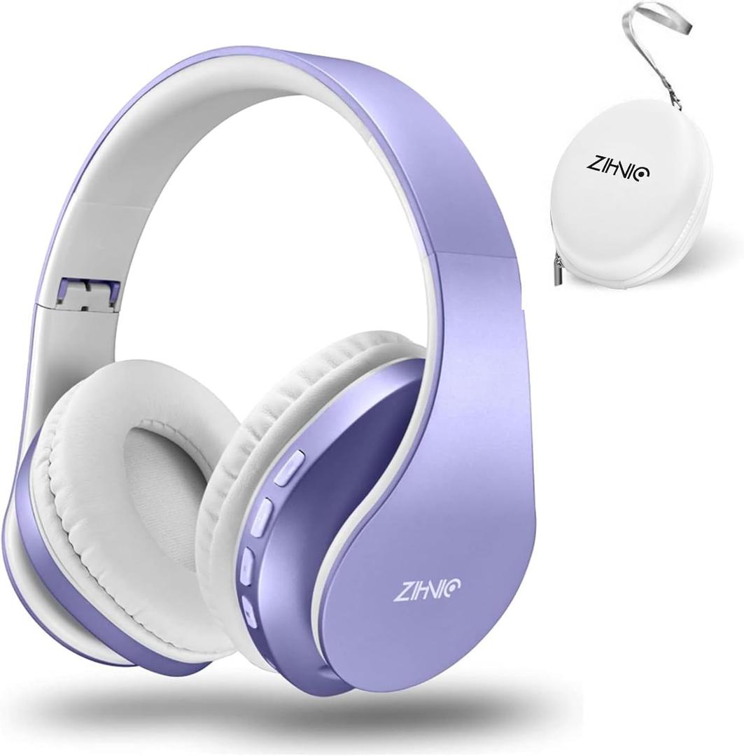 ZIHNIC Bluetooth Headphones Over-Ear, Foldable Wireless and Wired Stereo Headset Micro SD/TF, FM for Cell Phone, PC, Soft Earmuffs &Light Weight for Prolonged Wearing (Purple)