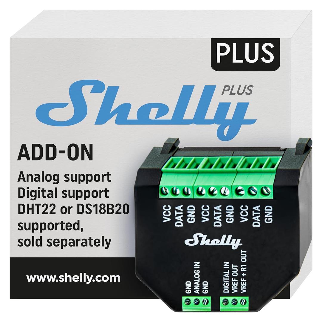 Shelly Plus Add-On | Wi-Fi & Bluetooth Add-On for Shelly Plus Devices | Measure Temperature and Humidity | Home Automation | Works with Alexa & Google Home | iOS Android App | No Hub | Digital Sensor (1 Pack)