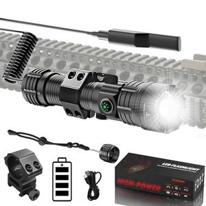 BIKACU Tactical Flashlight with Picatinny Rail Mount, 3000 High Lumens Bright USB Rechargeable Flashlights with Tactical Pressure Switch, Adjustable Focus,3 Modes, Waterproof Hunting Light