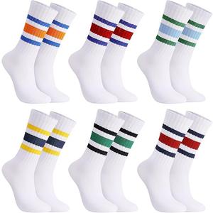6 Pairs Crew Sport Socks Women Striped Crew Socks Retro Athletic Socks Casual Cotton Stretchy Socks Unisex MultiColor