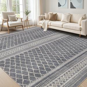 cotiled 9x12 Area Rug Living Room: Washable Boho Rugs with Non Slip Backing Large Soft Indoor Stain Resistant Carpet for Bedroom Farmhouse Dining Room Lightweight Home Decor Charcoal Grey